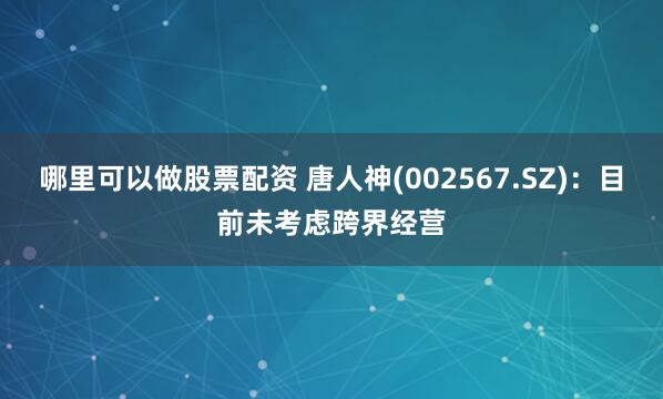 哪里可以做股票配资 唐人神(002567.SZ)：目前未考虑跨界经营