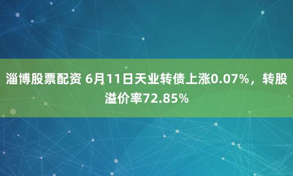 淄博股票配资 6月11日天业转债上涨0.07%，转股溢价率72.85%